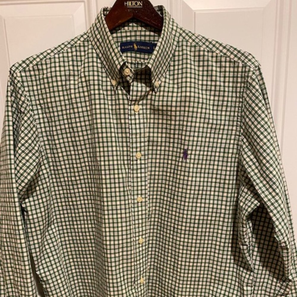Ralph Lauren Green Plaid short sleeve button down shirt